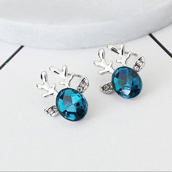Reindeer Crystal Stud Holiday Christmas Earrings - Picture 2 of 2